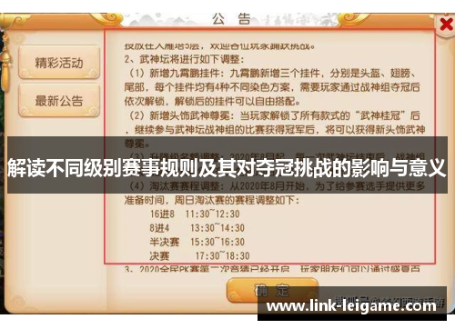 解读不同级别赛事规则及其对夺冠挑战的影响与意义