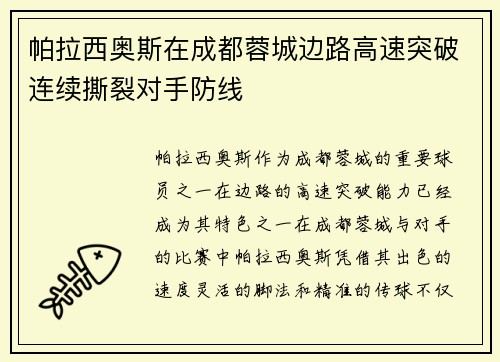 帕拉西奥斯在成都蓉城边路高速突破连续撕裂对手防线